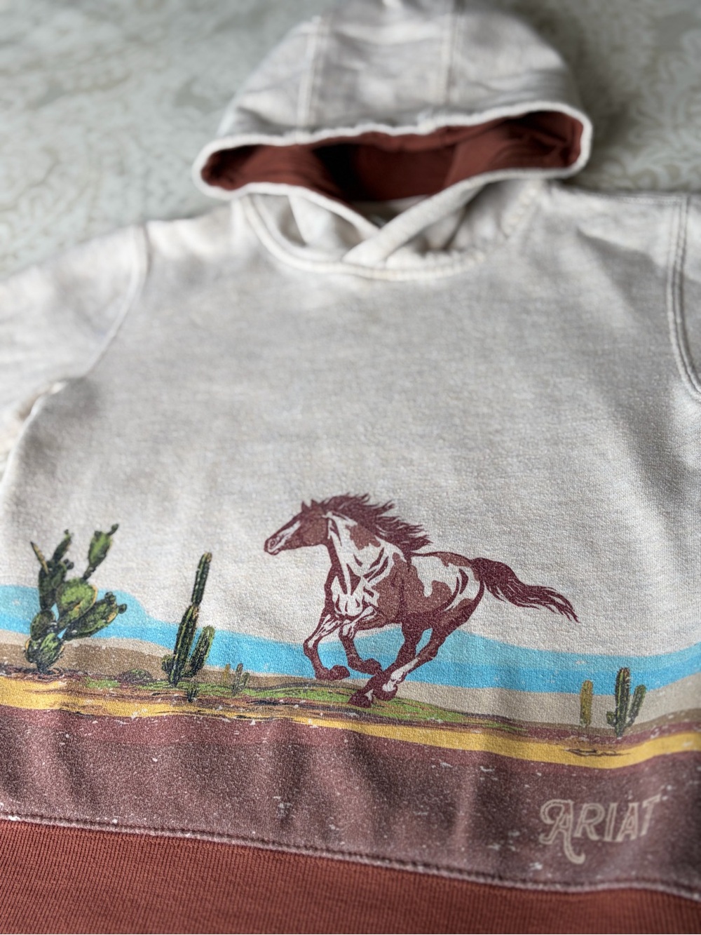 Size 8 | Ariat Kids Desert Horse Pullover Hoodie - Cream & Brown